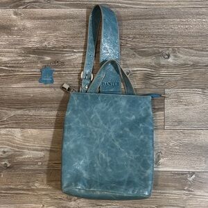 Vintage Danier Teal / Blue Leather Crossbody convertible knapsack Tote Purse